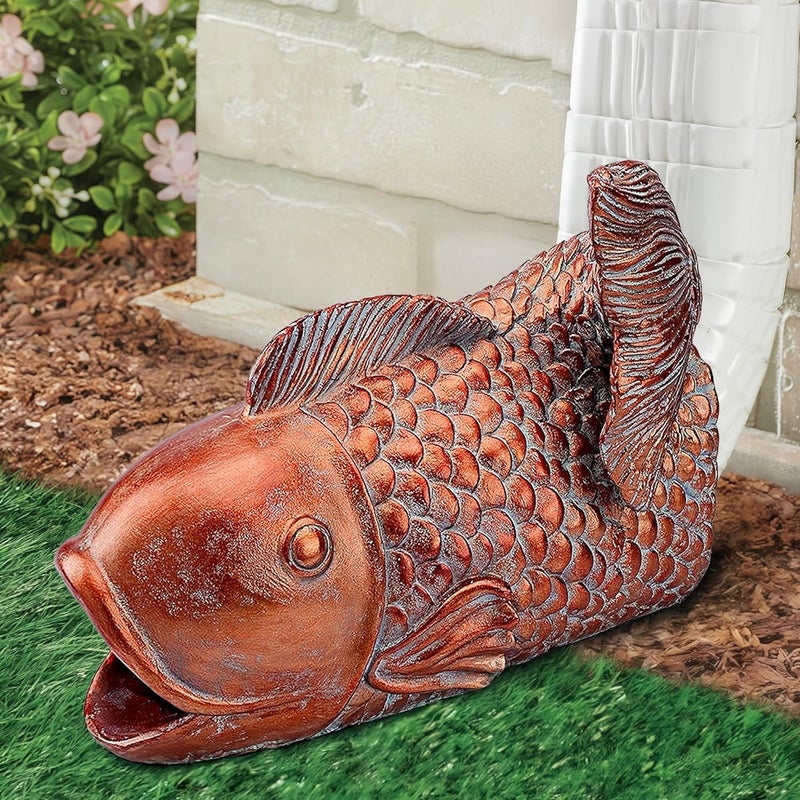 Euiroet Real Koi Sculpture Gutter Diverter Rain,Eco-Friendly Resin Gutter Extender Diverter, Fish Decor Gutter Extension Downspout, Splash Block, Perfect Gutter Downspout Extension for 3"x4" Gutter - Image 2